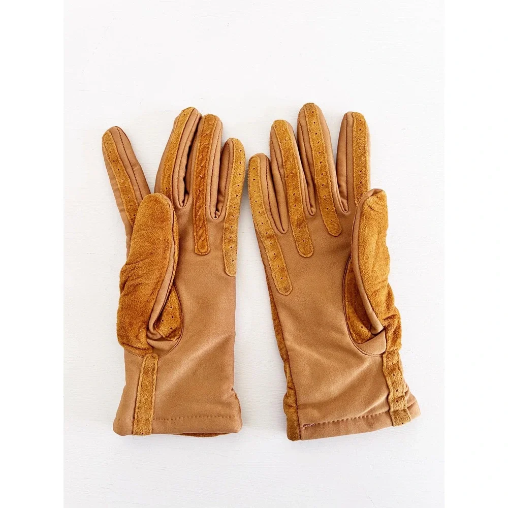 Isotoner‎ Gloves Mustard Yellow Vintage 70s Leather Suede Driving Gloves Size L